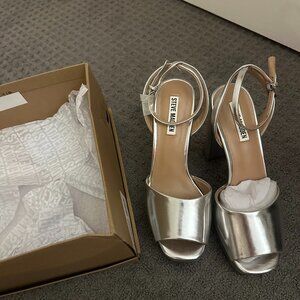 *Brand New, Unworn* Steve Madden Lourdes Heel Silver Metallic